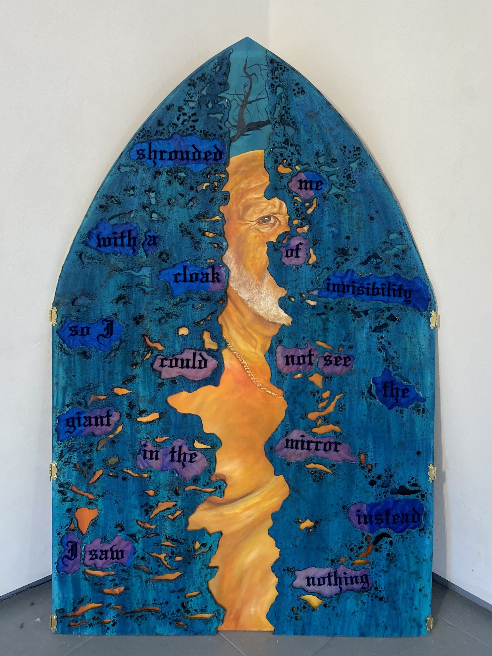 Bajan Man, German’s Boy, Oil on MDF, embroidery on organza and vlieseline, 154 x 95cm, 2024
(closed)