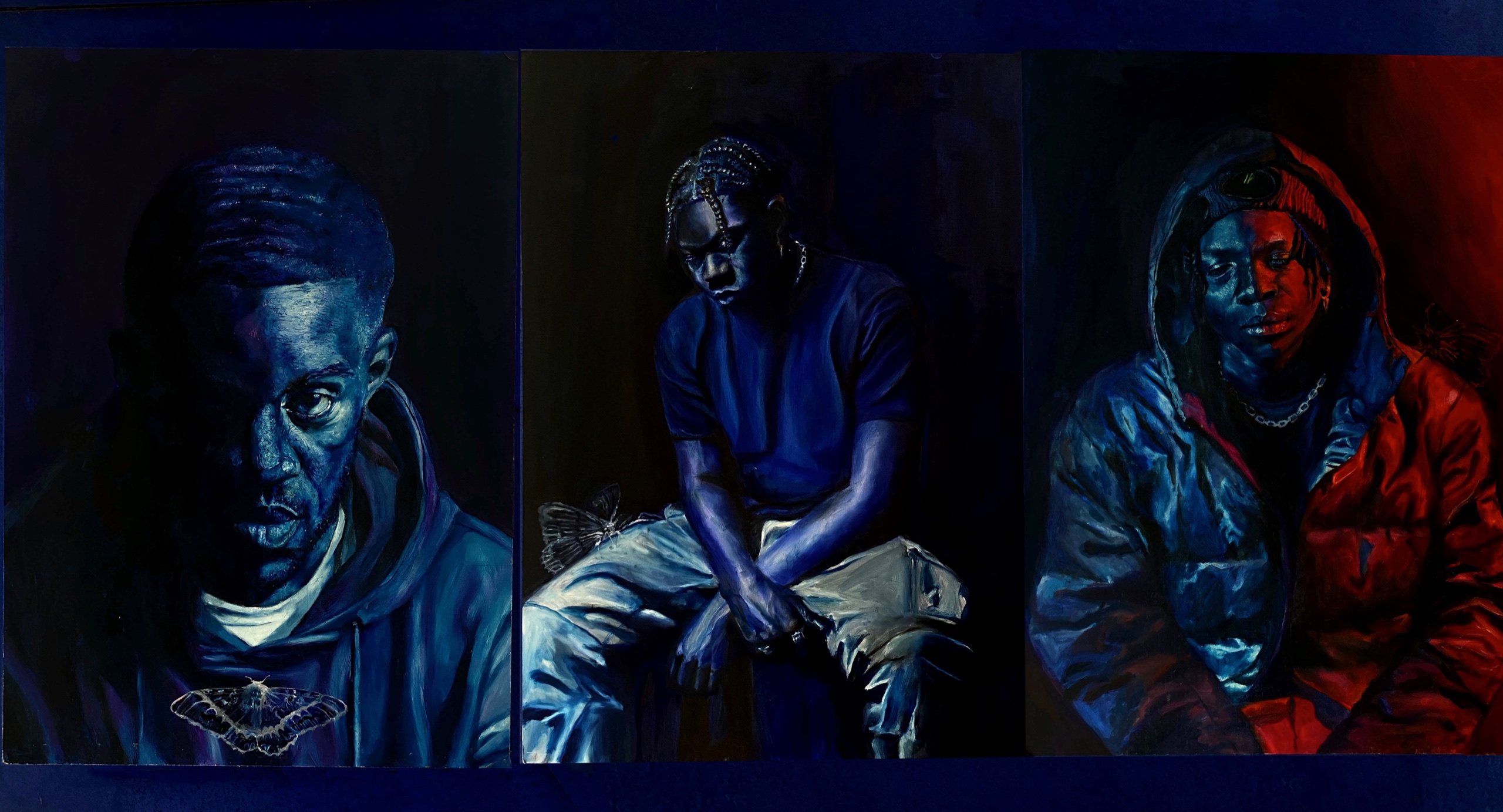 A Change in The Wrong Place, Oil on MDF (triptych), full triptych 150 x 70cm, 2021