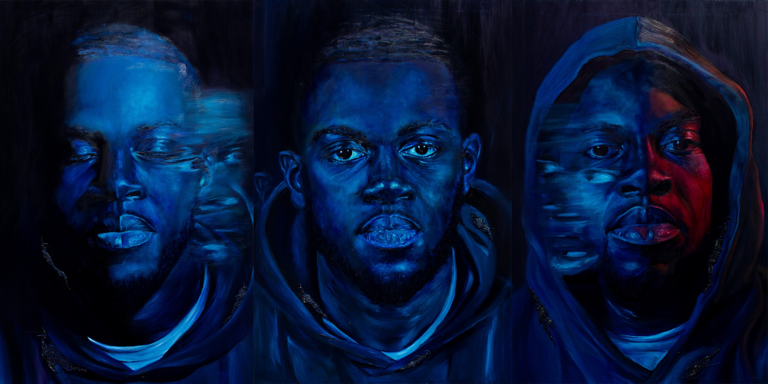 Metamorphosis, Oil and embroidery on linen, 75 x 150 cm, 2024